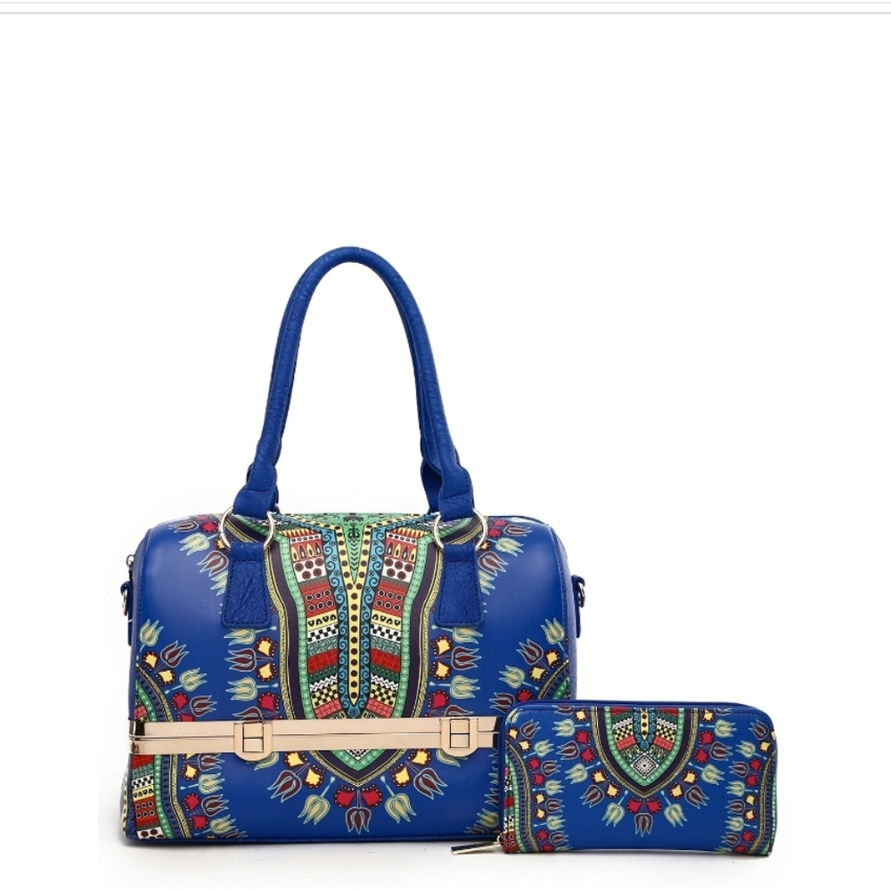 Blue Dashiki Handbag and Wallet Set